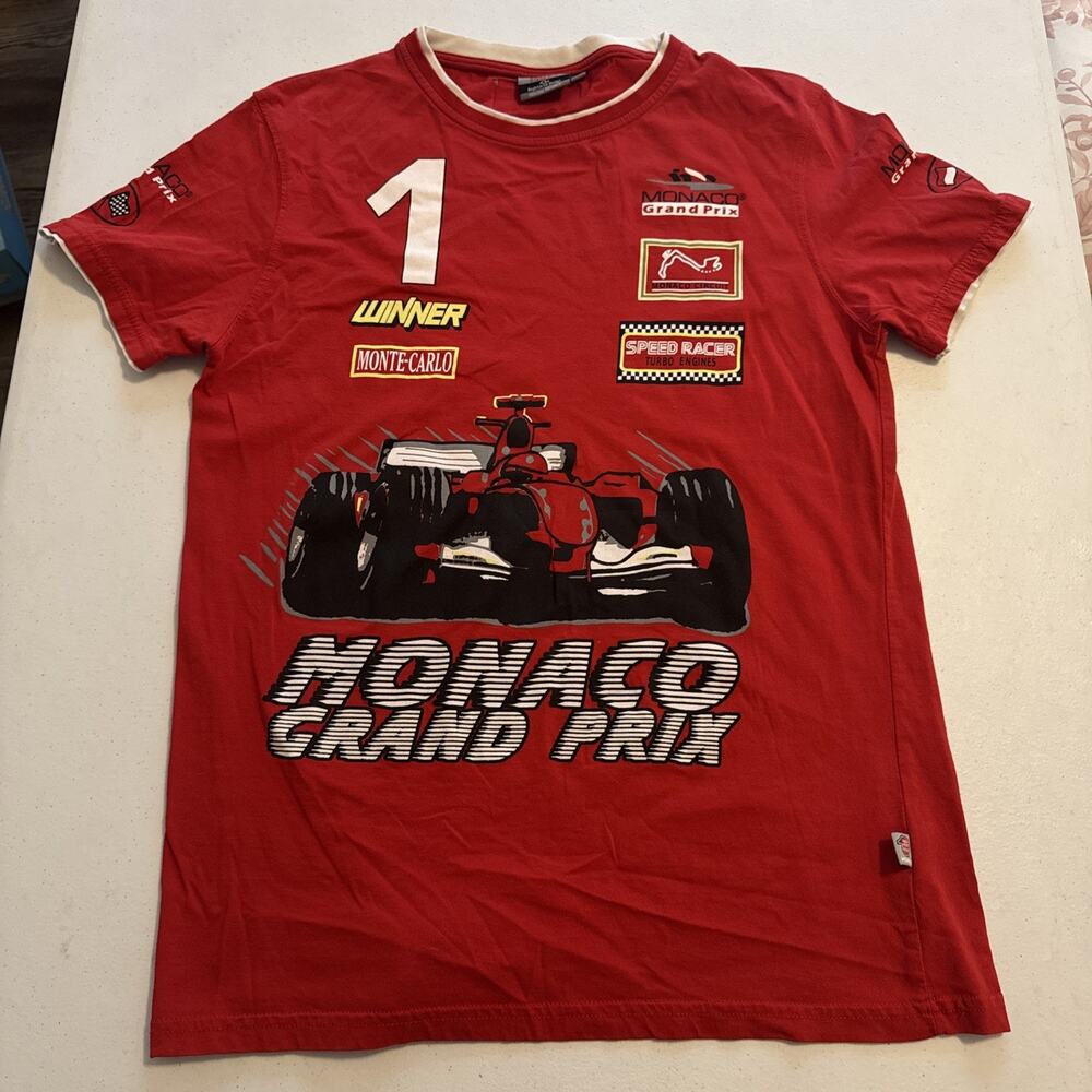 Vintage Monaco Grand Prix Racing Shirt Men's Large Red Graphic Crew Neck Tee